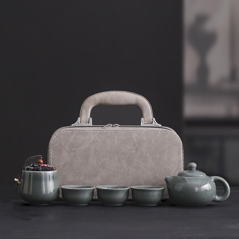 Ge Kiln One Pot Three Cups Travel Tea Set Dehua Ceramic Teapot Modern Simple Portable Storage Bag Business Gift