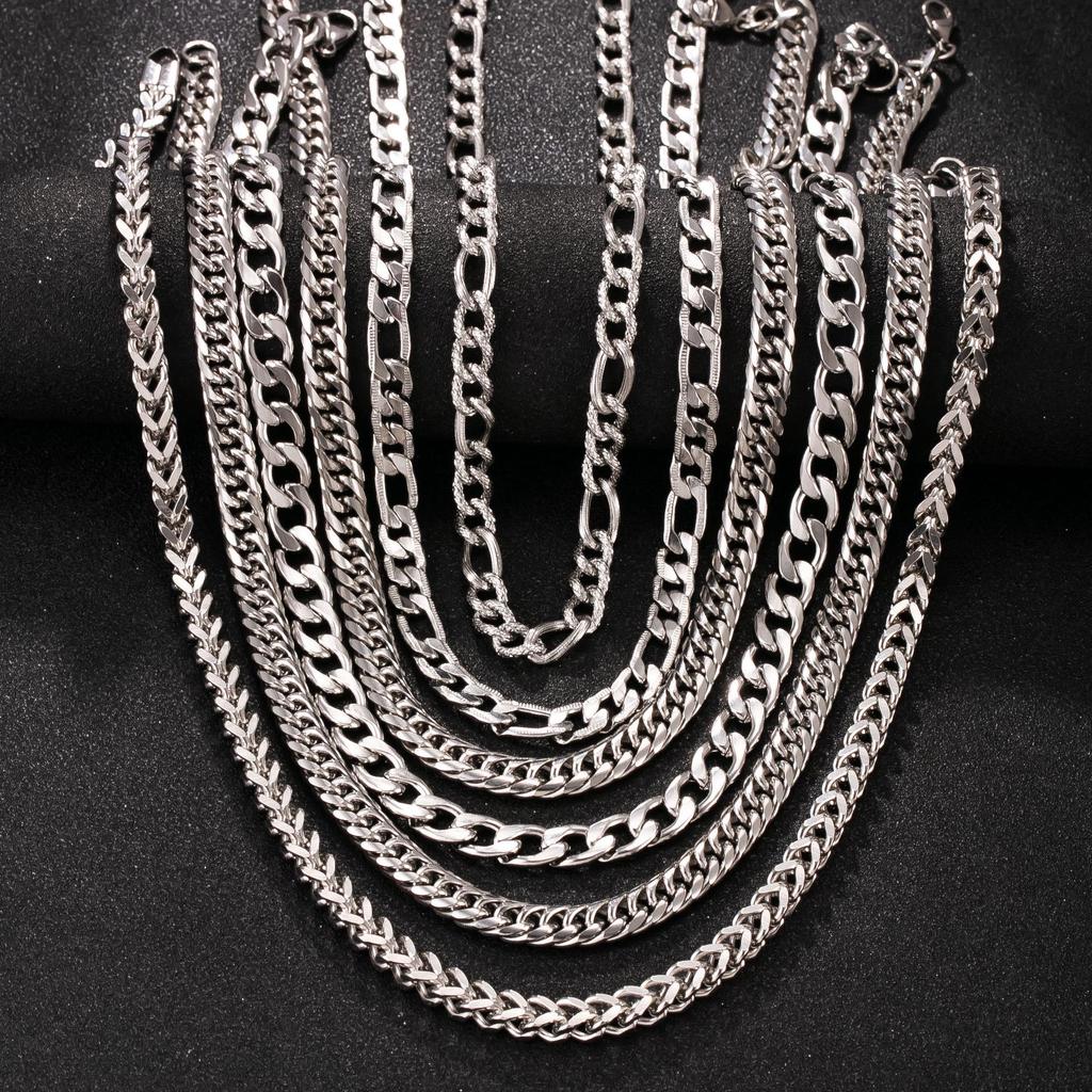 Men's Stainless Steel Cross Necklace - 8mm Polished Cuban Chain, Fashionable Titanium Steel Jewelry