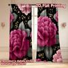 Set Of 2 Flat Printing Curtains Without Rod Floral Elegance Black Holiday Valentine Is Day Printed Versatile Fabric Curtain Polyester