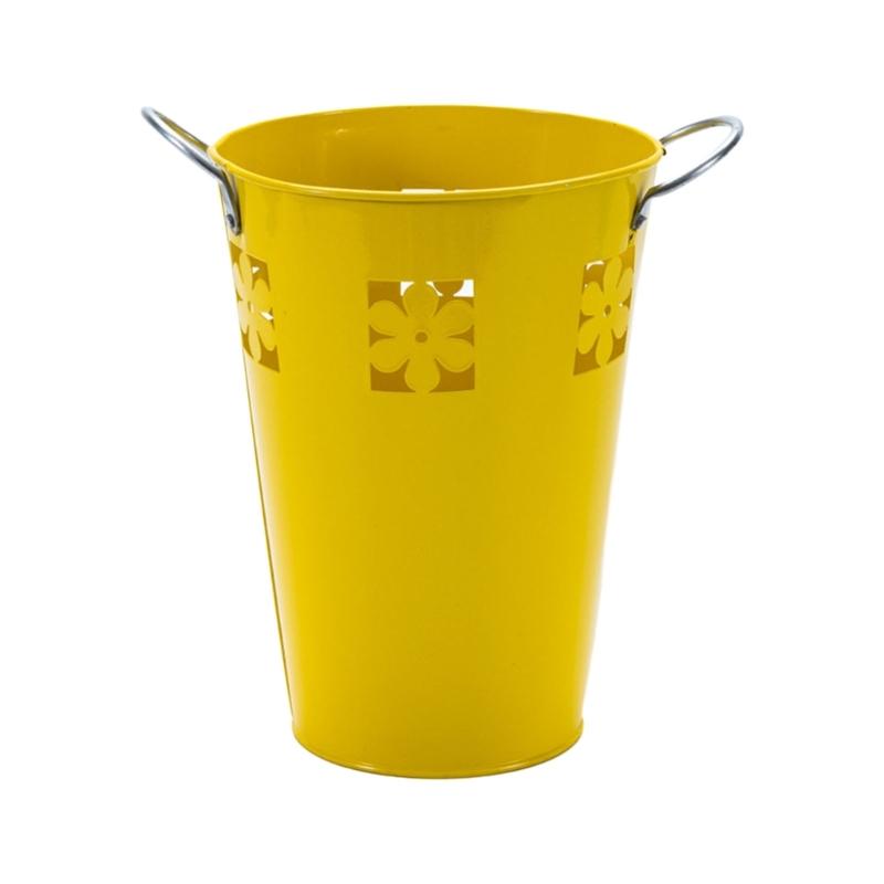 Железное ведро Цветочные горшки Винтажный контейнер для цветов Металлическая ваза Ведро Горшки для растений Мини-кашпо Винтажное ведро для цветов Подвесное жёлтый
