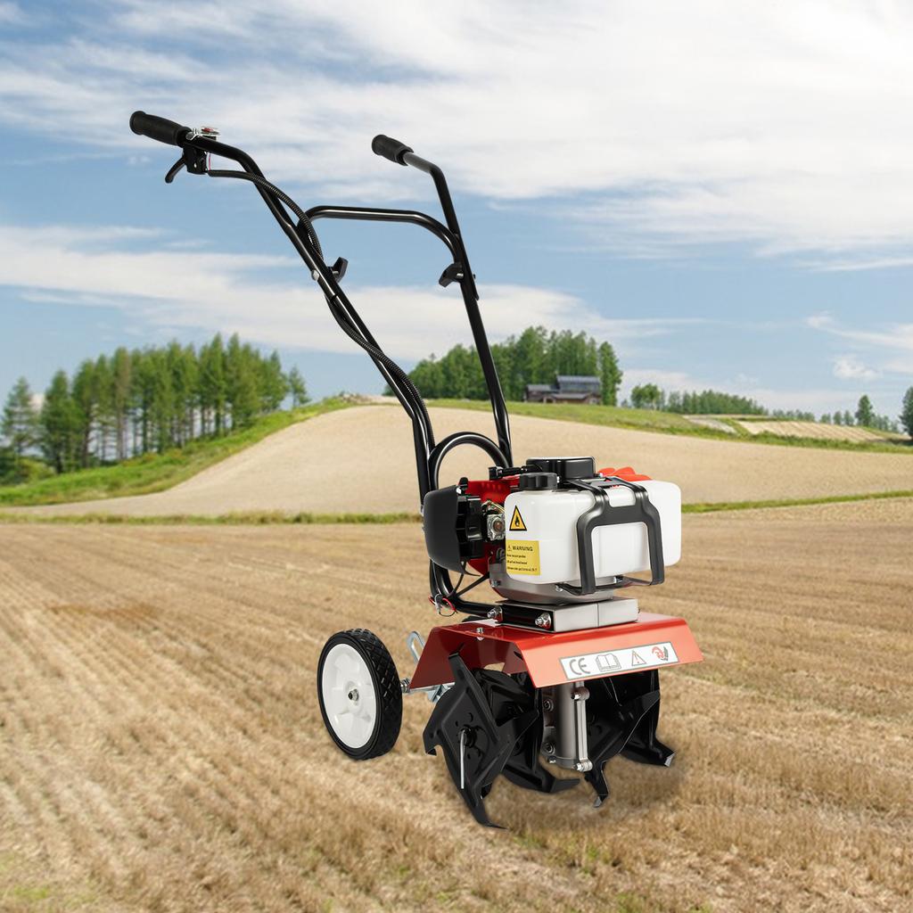 52CC Gas Powered Garden Tiller 2-Stroke Air-Cooled Hand Rotary Cultivator Rototiller for Trenching, Turning Soil, Loosening