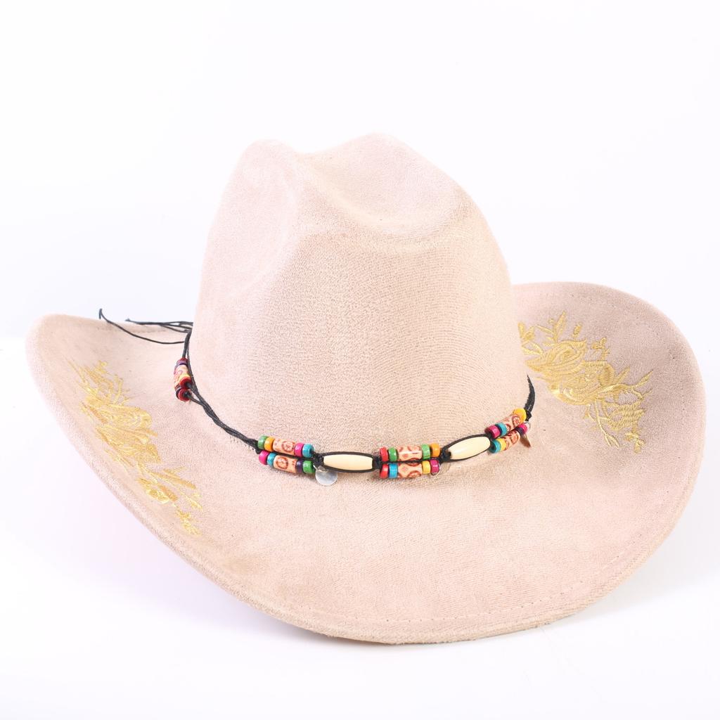 Popolare cappello western da cowboy in camoscio classico europeo e americano da uomo e donna con tesa larga ricamato cappello da sole da esterno