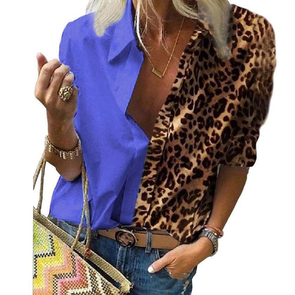 Casual Long Sleeve Leopard Print Patchwork Loose Blouses and Shirts Elegant Office Lady Chiffon Blouse Oversized Top