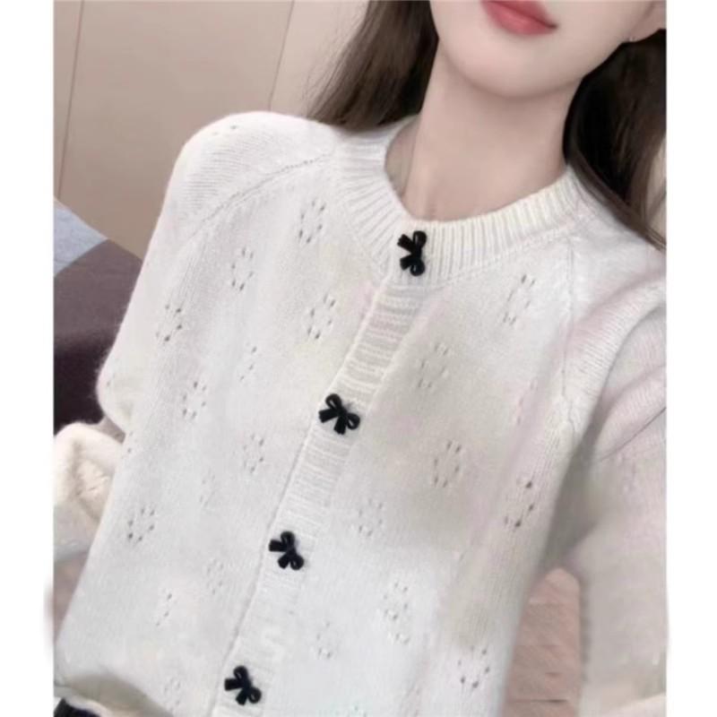 

Luxurious Long-Sleeve Bow Button Knit Cardigan for Women - Spring/Autumn 2024 Collection Large