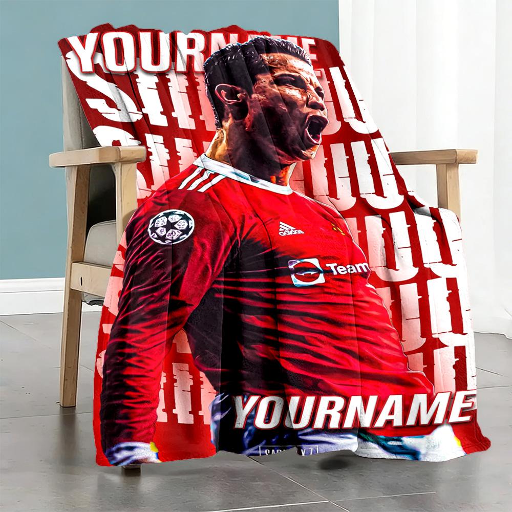 Cristiano Ronaldo 6 Personalized Text Blanket Lightweight Customizable Blanket Soft & Cozy Throw For Home Decor Office Chair Office Seaside