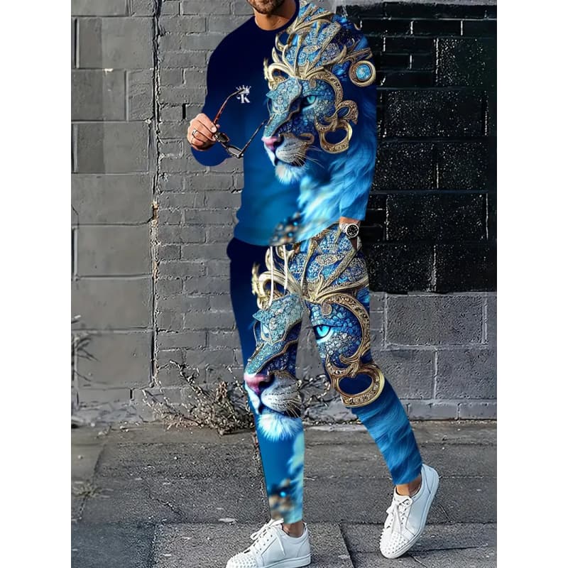 Herren-Frühjahrs-Herbst-Anzug mit langen Ärmeln und trendigen Prints, geeignet für den täglichen Gebrauch
