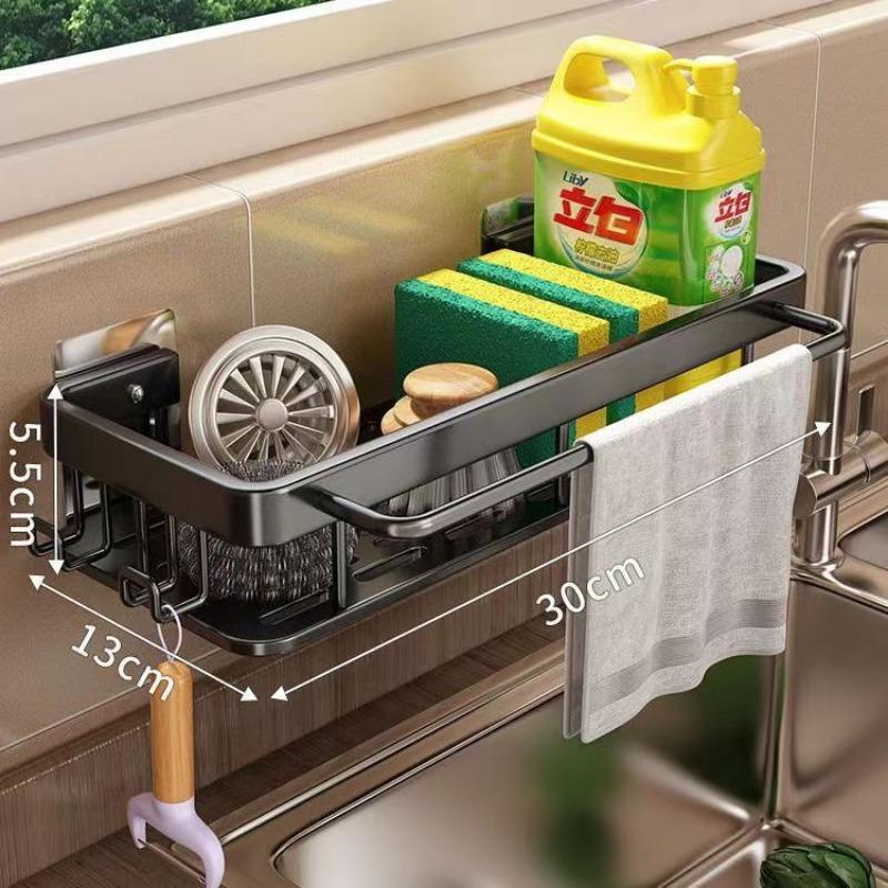 Kitchen Cloth Rack Wall Mounted No Hole Assembly Sink Drain Racks Waterproof and Rust Proof Removable Household Storage Shelf