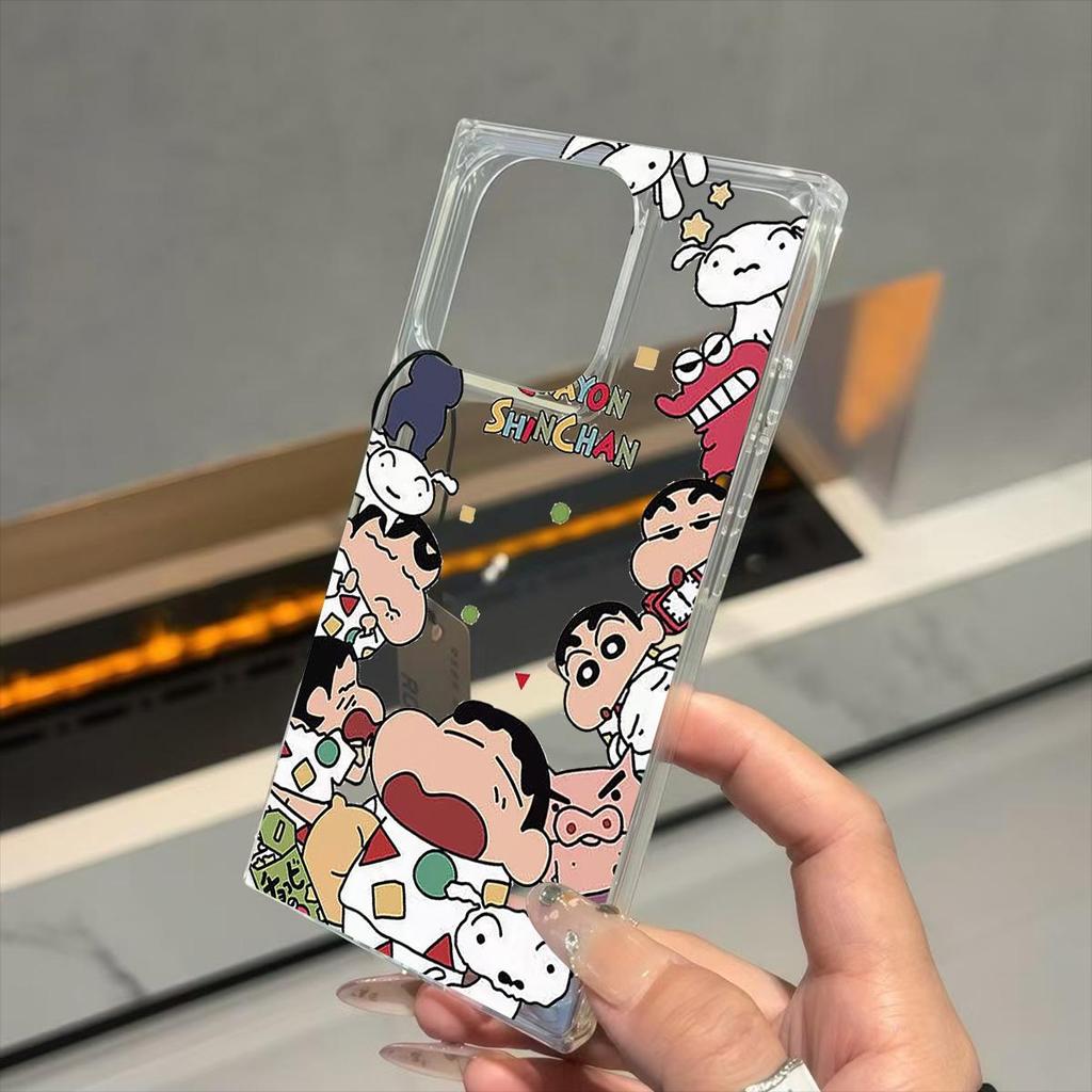 Square Back Tube Protection Clear Case For iPhone 15 Plus 14 Pro Max 16 ProMax 12 13 11 Anti-Oxygen,Cute Crayon Shin Chan Pattern Casing