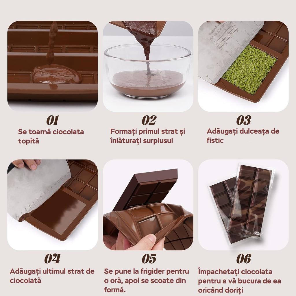 Dubai Chocolate Mold Set, 3x10 Divisions, with 50 Wrapping Foils, Silicone Chocolate Mold, DIY Baking Tool