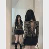 Camouflage Back Strap Long-Sleeve Slim Zipper Top - Autumn Women's Sexy Design