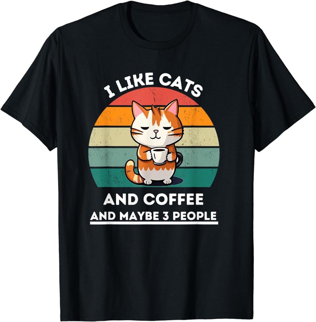 I Like Cats And Coffee And Maybe 3 People Funny Cats Retro Gift Tshirt
