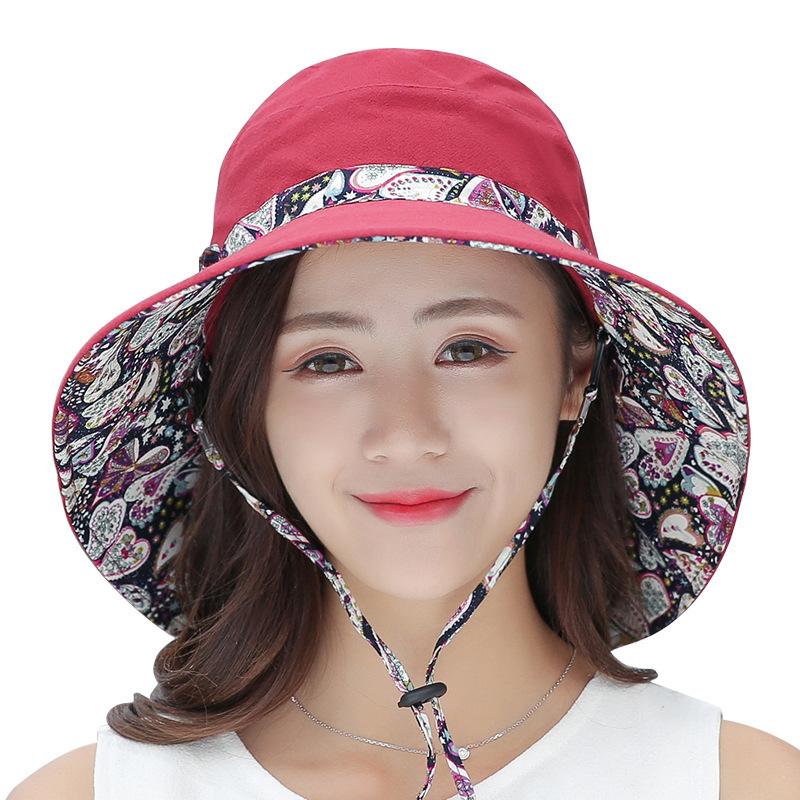 Summer Women's Sun Hat Sun Protection Travel New Wooden Buckle Sun Hat Children's Korean Version Beach Hat Versatile Straight