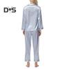 2Pcs Women Silk Satin Pajama Set Lapel Button Down Tops & Pants Set Stripe Loose Sleep Shirt & Elastic Waist Pants Loungewear Outfit