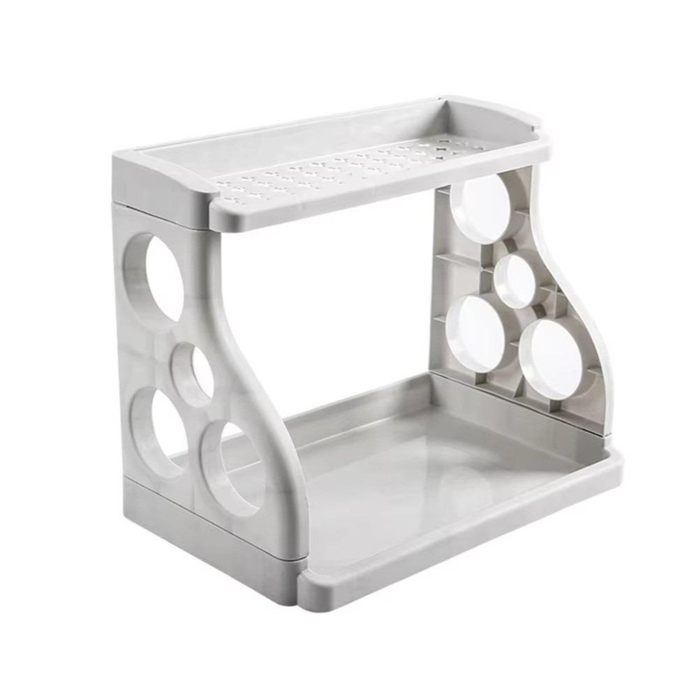 

Double Layer Kitchen Storage Rack Space Saving Multi-function Condiment Holder Large Capacity Organizer Shelf Bedroom Storage сірий