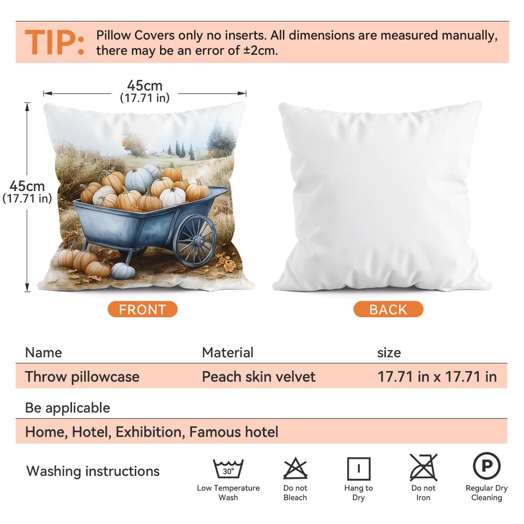 Vintage Autumn Pumpkin Pillowcase Printed Polyester 45X45Cm Throw Pillowcover Decorative Sofa Cushion Pillowslip Home Decor