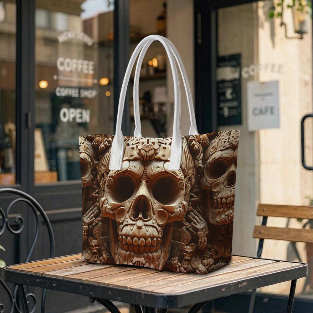 Gothic Skull Print Large Tote Bag Casual Shoulder Bag for Daily Use