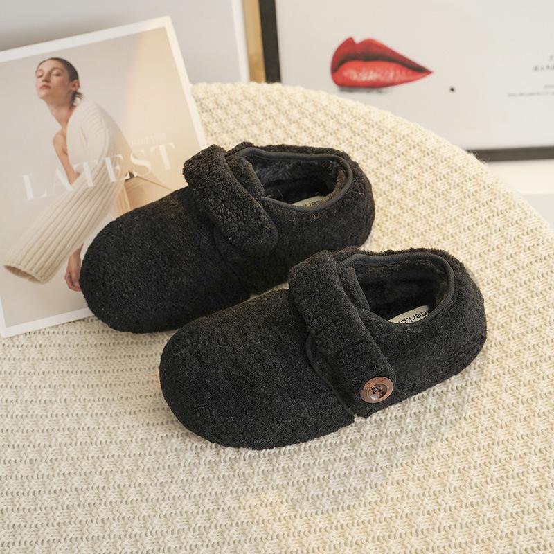 Retro Velcro plush shoes women s winter new versatile round head warm cotton shoes 40 чёрный