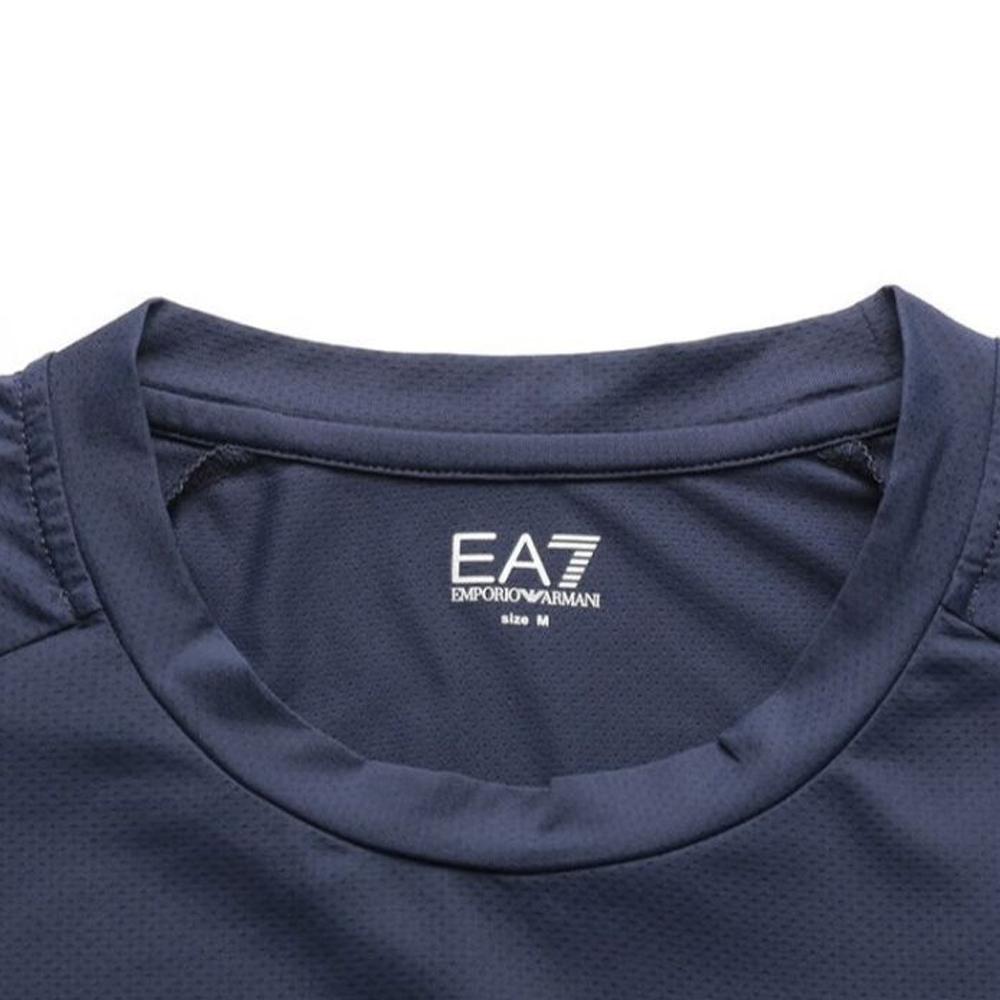 Emporio Armani EA7 Series Letter Logo Print Mesh Spliced Short Sleeve T-Shirt Men tops Blue 8NPT22-PJEMZ-1554