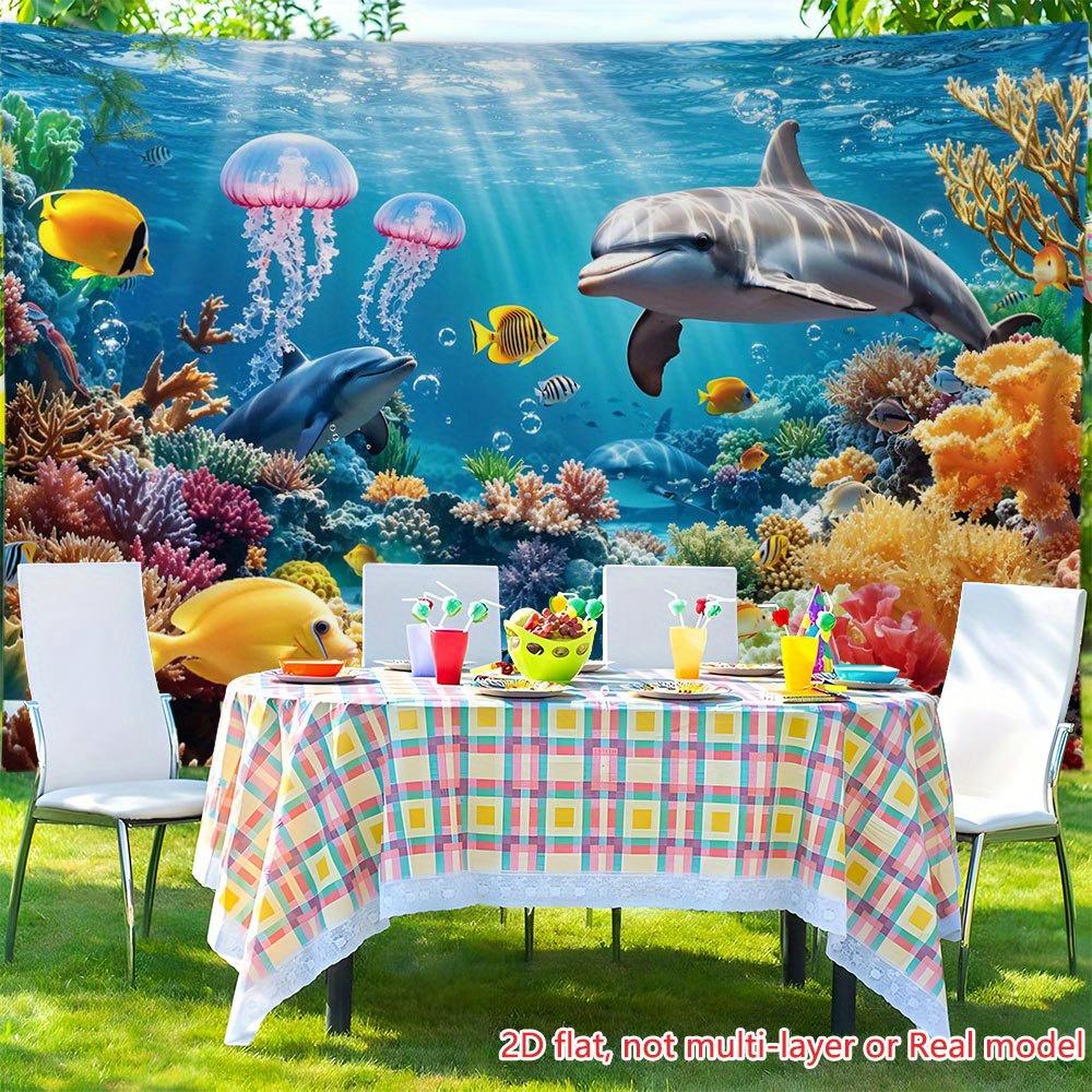 2D-Ebene Delfin Qualle Korallenfisch Hintergrundtuch Partydekorationen und Raum Garten. Polyesterfaser