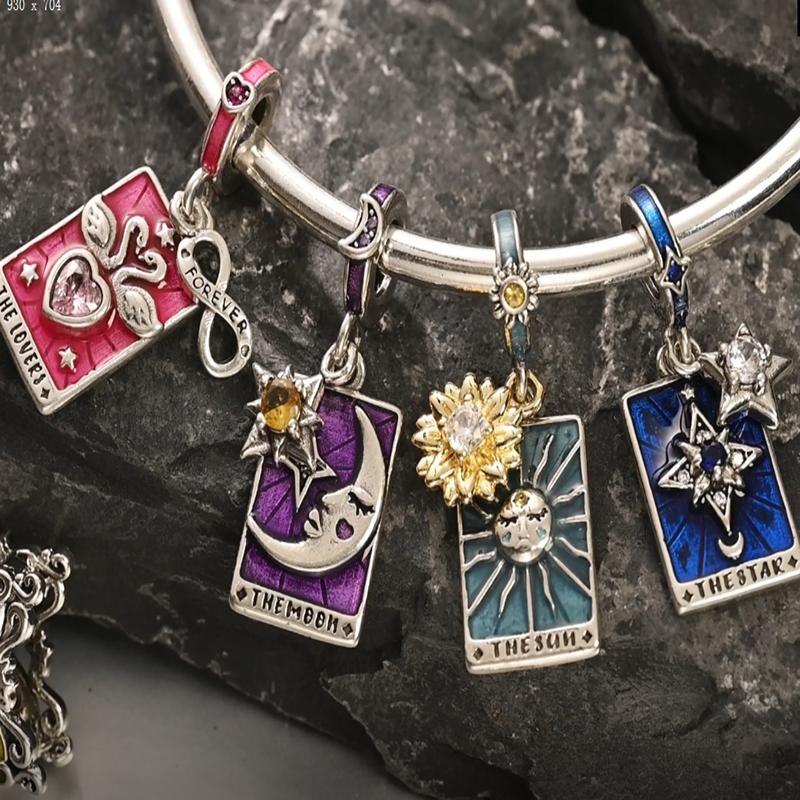 Charms Copper Blue Star Tarot Card Bead Charms Fit Original Charm Bracelet Necklace Beads Diy Jewerlry Accessories