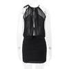 Women's Sexy Cross Halter Neck Mesh Mini Dress Spring Deep V Ruched Bodycon Party Evening Cocktail Dress
