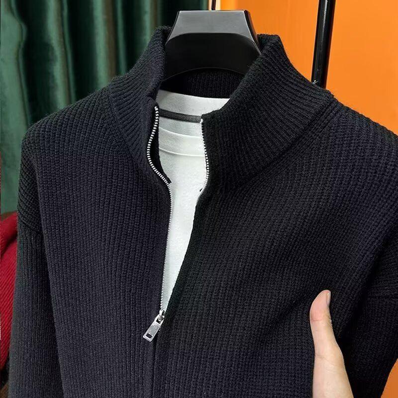 Men's Half-High Collar Zipper Cardigan: Autumn/Winter Loose Casual Knitwear, Korean Style Sweater Jacket