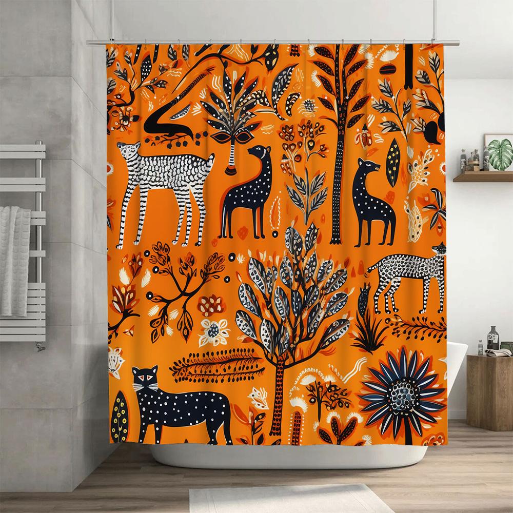 Jasna Kwiatowa Zasłona Prysznicowa z Czarno-Białym Zwierzęcym Nadrukiem Nowoczesny Wystrój Łazienki do Sypialni Dziecka Rozmiar na Zamówienie Wodoodporny