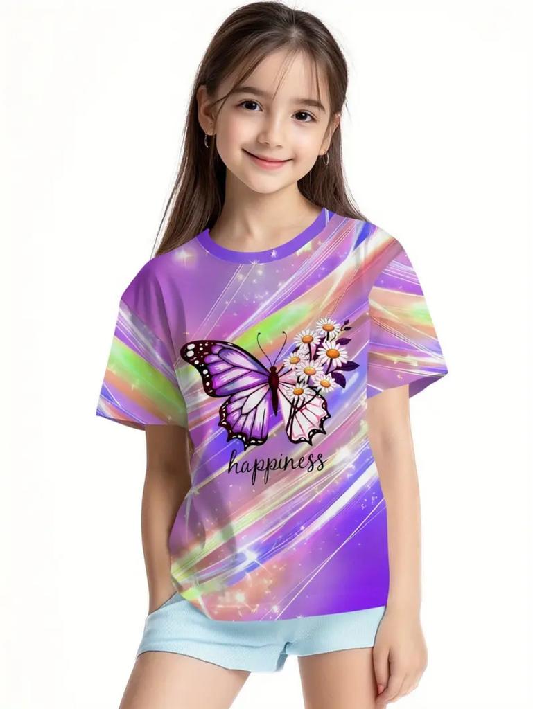 Abbigliamento Bambina Vestiti Bambina Maglietta Manica Corta Bambina Stampa Farfalla Carina Kawaii Girocollo Top Bambina Vestiti Estivi Bambini