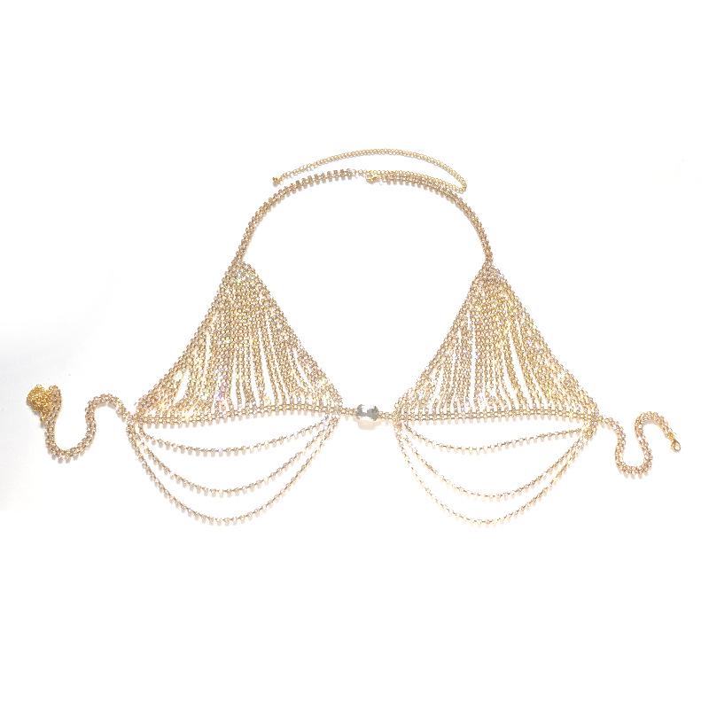 Rhinestone Tassel Bikini Bra Body Chain - Women's Nightclub Fashion