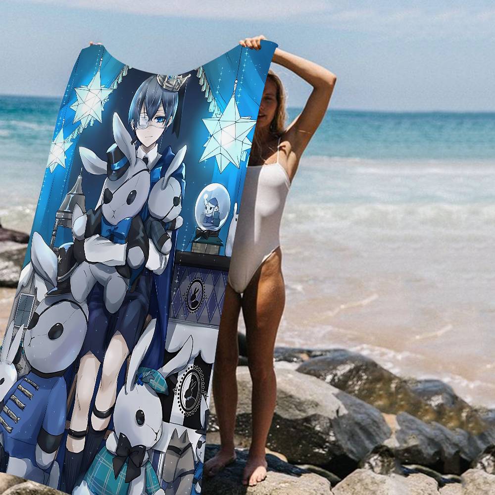 Manga Series Black Butlers Bath Towel Microfiber Soft Water Absorbing Breathable For Girl Kids Decorative Cartoon Beach Towel