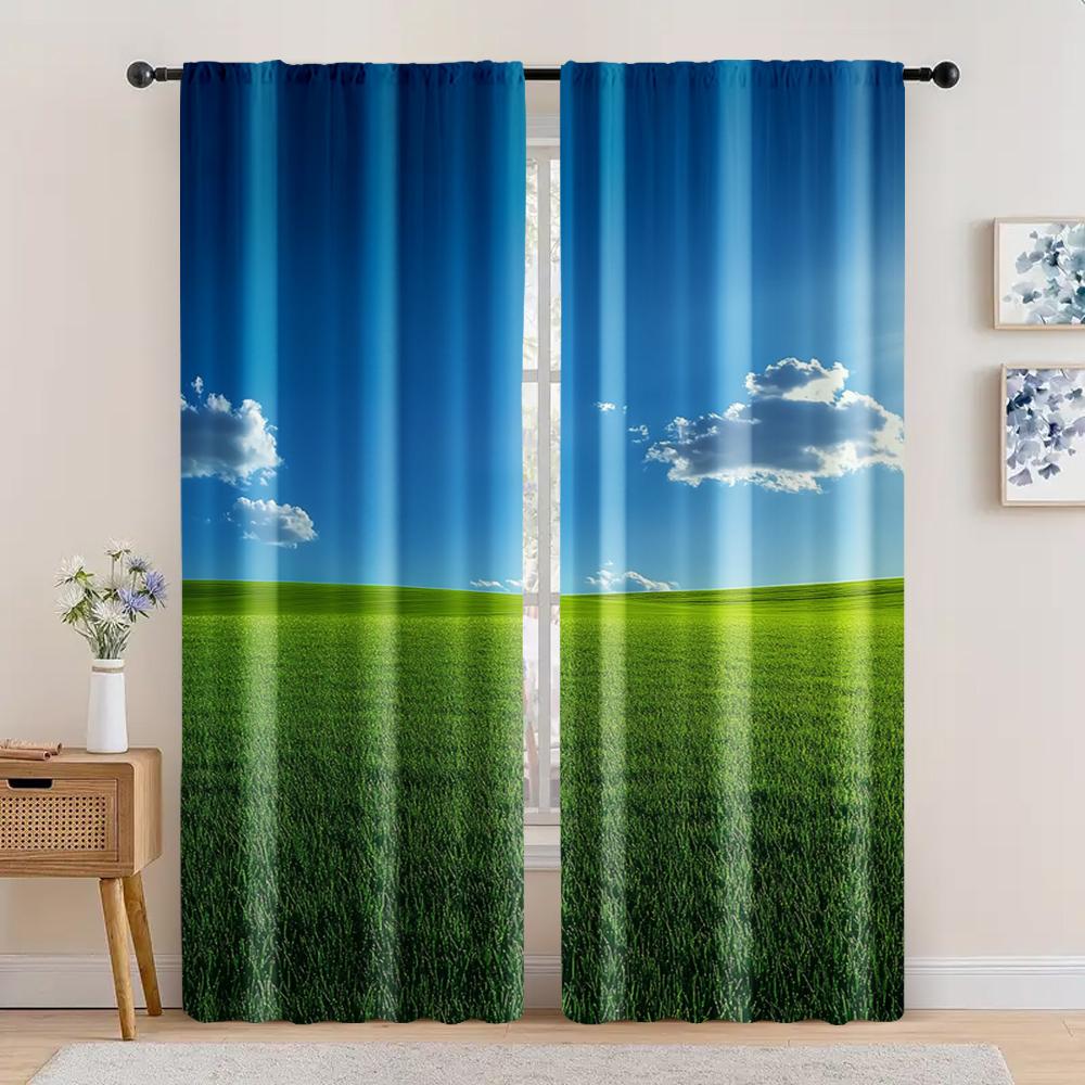 2pc,  Window Curtains Prairie Sky Polyester,Without Electricity Birthday Party for College Dormitory Decoration