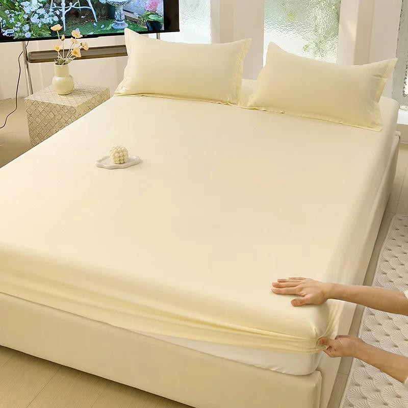 Fitted Bed Sheet with Elastic Bands Luxury Mattress Cover Single Double King Queen Size Bed Cover 100/120/150/180 (No Pillowcase