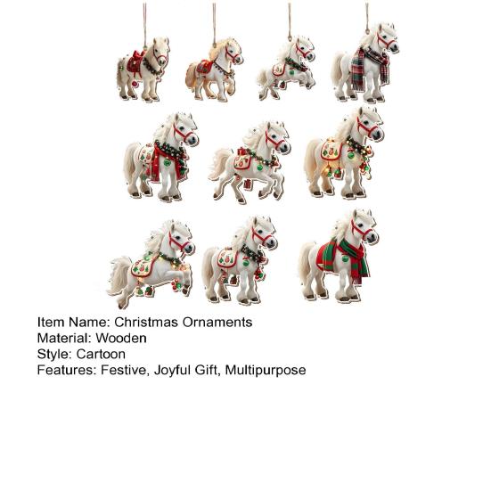Elegante weiße Pferd Holzornamente Weihnachtsbaumdekor mit Aufhängeseilen Bauernhaus Weihnachtsdekorationen