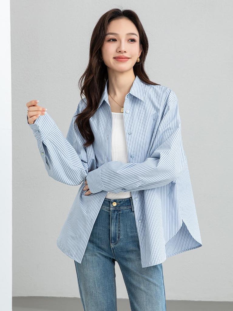 Yi Fei 2026 Spring Women's Striped Cotton Long-Sleeve Shirt: Casual, Versatile, and Slimming