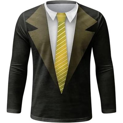 Zabawny Garnitur Dżentelmena Graficzny Długi Rękaw Koszulka Dla Mężczyzn Codzienna Okrągły Dekolt Oversize T-shirt Topy Dla Mężczyzn Ubrania Streetwear