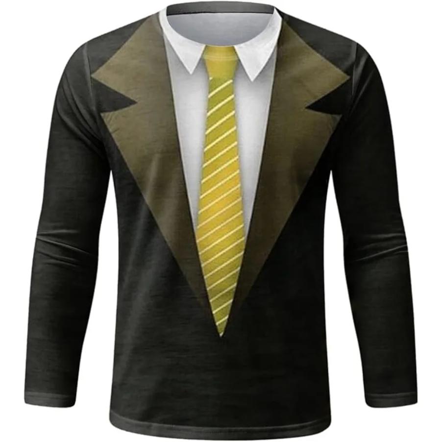Funny Gentleman Suit Graphci Long Sleeve T Shirt For Men Casual Crew Neck Oversized Tee Shirt Tops For Men Clothes Streetwear