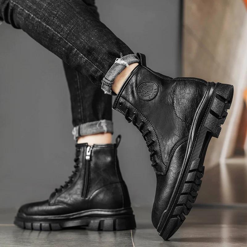 Trendy Men's Boots High Top Work Boots for Men Casual Shoes Punk Style Motorcycle Ankle Boots High Quality Winter Boots