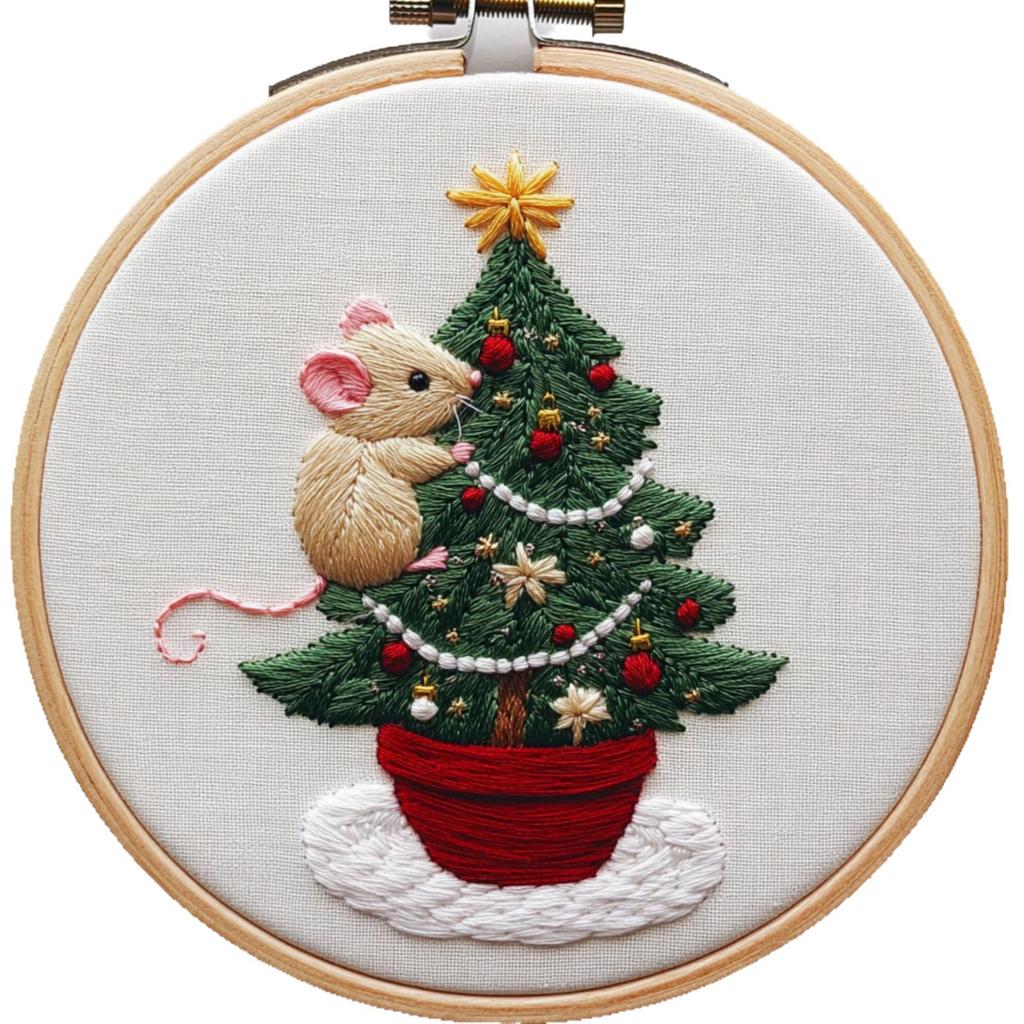 1set Christmas Embroidery Kit, Animal Theme Material Kit with English Stitch Instructions, DIY Embroidery Craft Material Kit