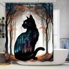 High-Quality Custom Shower Curtains Featuring A Black Cat With Forest Night Design Waterproof Fabric, Durable Print Suitable For