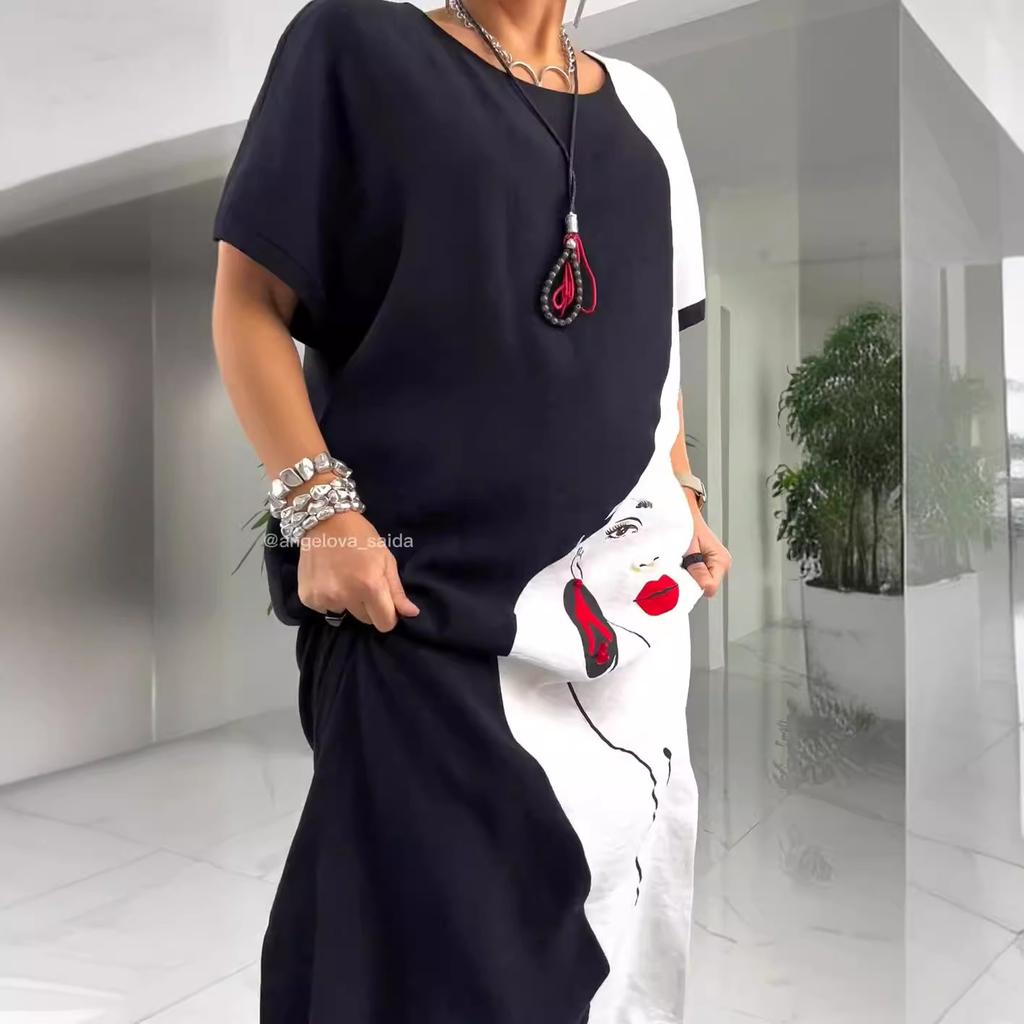 European And American Style New Women'S Clothing Casual Character Print Dress