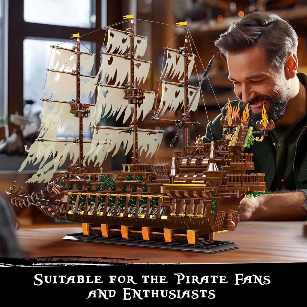 MOULD KING 13197 Pirate Ship Building Block The MOC Flying Ductman Pirate Ship Model Assembly Ship Toys Kids Christmas Gifts
