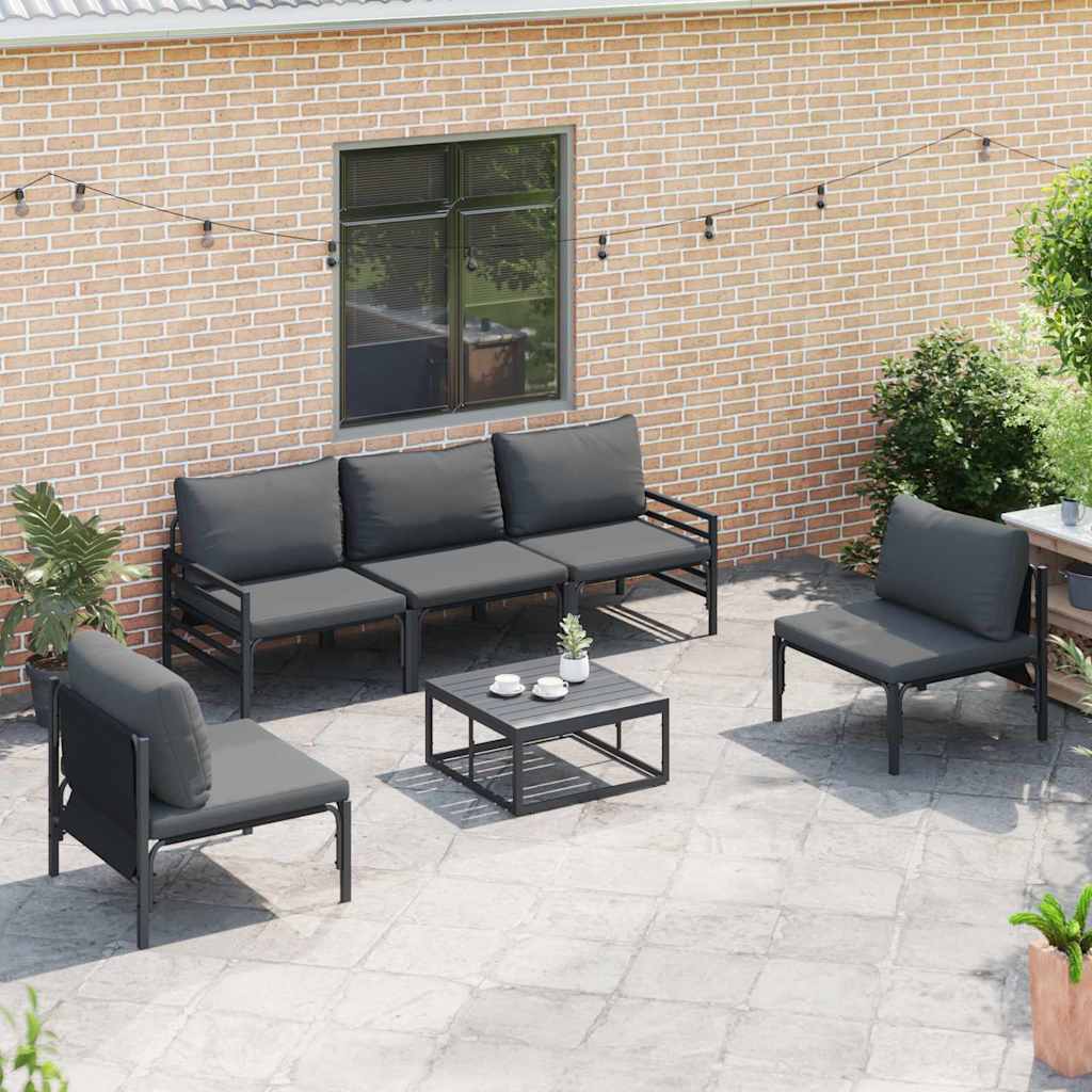 Garden Sofa Set with Cushions 5 Pcs Black Steel