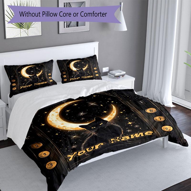 3PC Custom Name Moonlit Cat Journey Bedding Set Duvet Cover Closure Includes 1 Duvet Cover & 2 Pillowcases for Bedroom