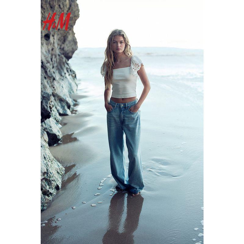 

HM Women clothes Shirts 25 Summer Square Collar Short sleeve Wave Style Wear Slim fit Hollow Embroidery Short Jacket 1286064