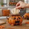 Decoratieve Papieren Servetdispenser Halloween Pompoen Tissuebox, Hars Gezichtsdoekjesdispenser, Unieke Handdoekhouder Creatief voor Keukenblad Feest
