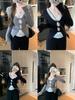 Pure Desire Style Sexy Sweet Spicy Two-Piece Look Lace Long-Sleeve T-Shirt for Women - Winter Slimming Age-Reducing Top