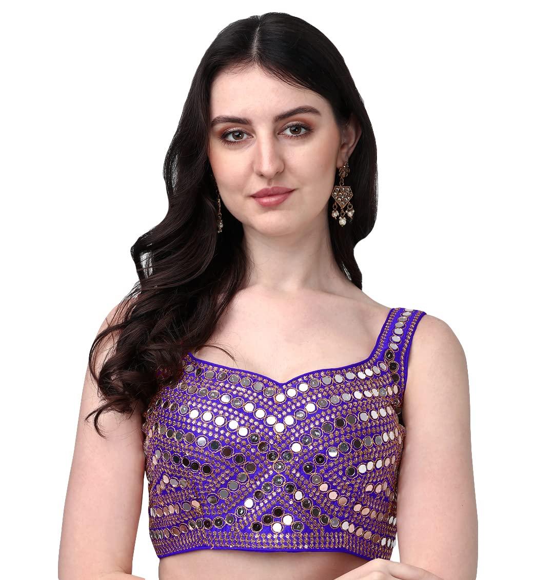 

Pujia Mills Women S Embroidery Work Real Mirror Sleeveless Readymade Blouse Royal Blue Color (V-Mirror_Royal Blue_32) 32 синій