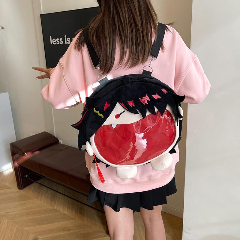 New Plush Backpack Featuring Vox Big Mouth Anime Pattern For Outings Casual