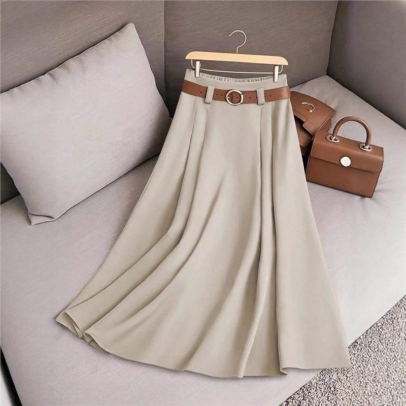 Elegant Fashion Skirts for Women Spring Autumn Patchwork Pleated A-Line Mid-length Skirts Commuting Office Lady Skirt