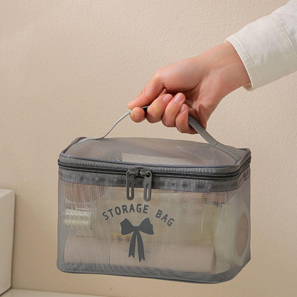 New Mesh Cosmetic Bag Translucent Large Capacity Travel Storage Bag Zipper Lightweight Toiletry Bag